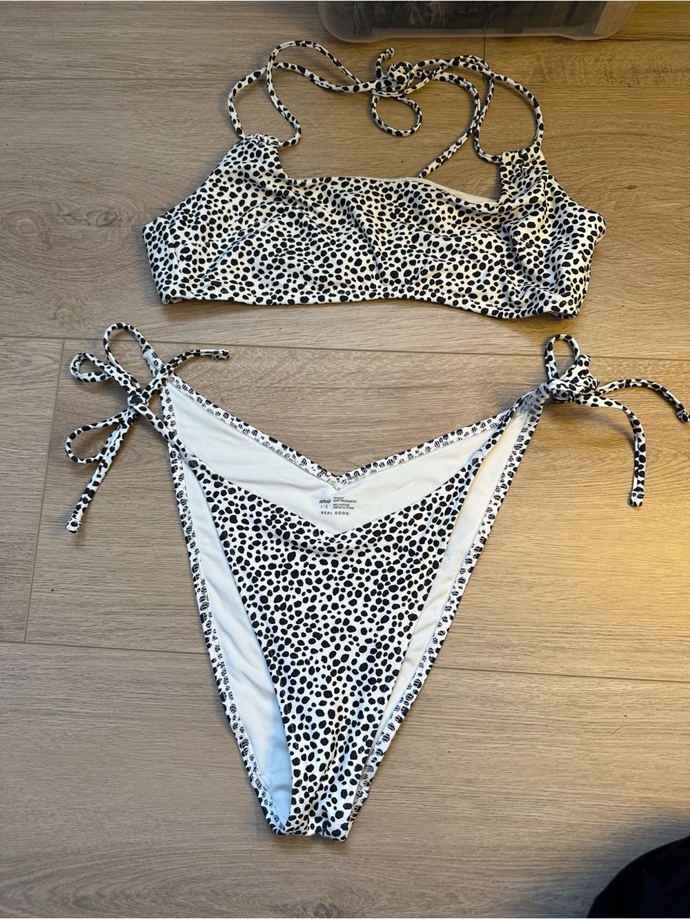 aerie Black and White Print Tie Bikini